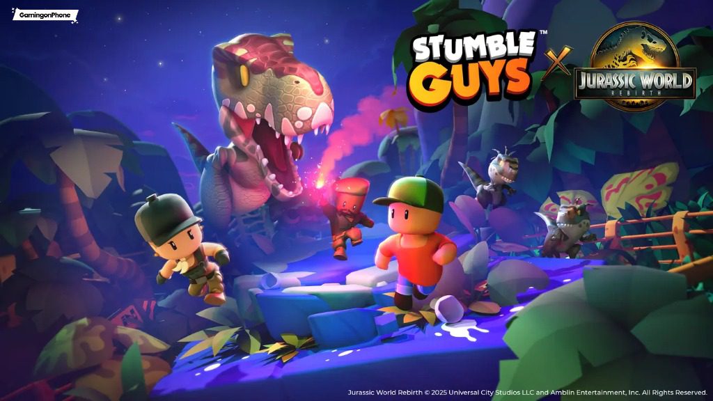 Stumble Guys collabs with Jurassic World Rebirth in its Jungle Jam seasonal update bringing new night course, and more